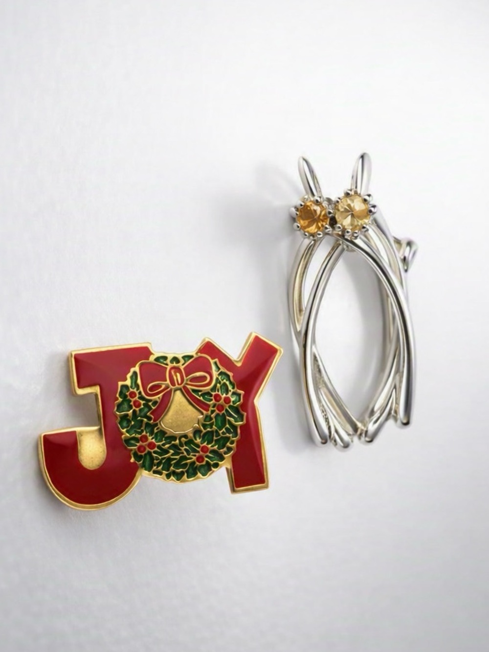 5/$25 Bundle of 2 Vintage Brooches - Christmas - Abstract Owl